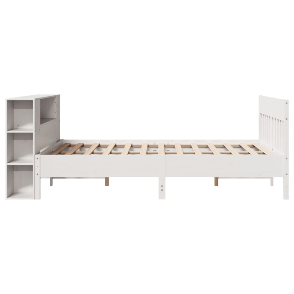 Cama con estantería sin colchón madera maciza blanca 120x200