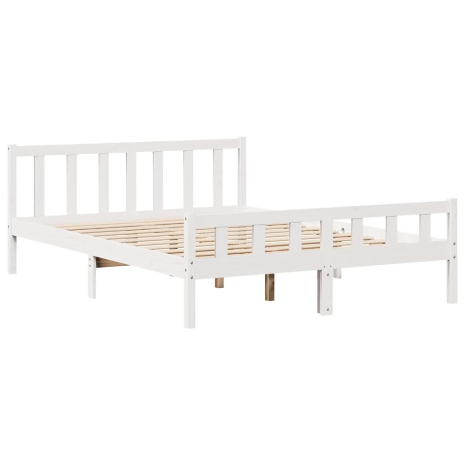 Cama con estantería sin colchón madera maciza blanca 160x200