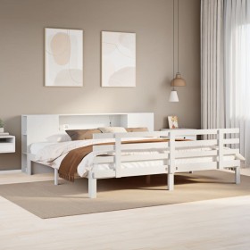 Cama con estantería sin colchón madera maciza blanca 180x200