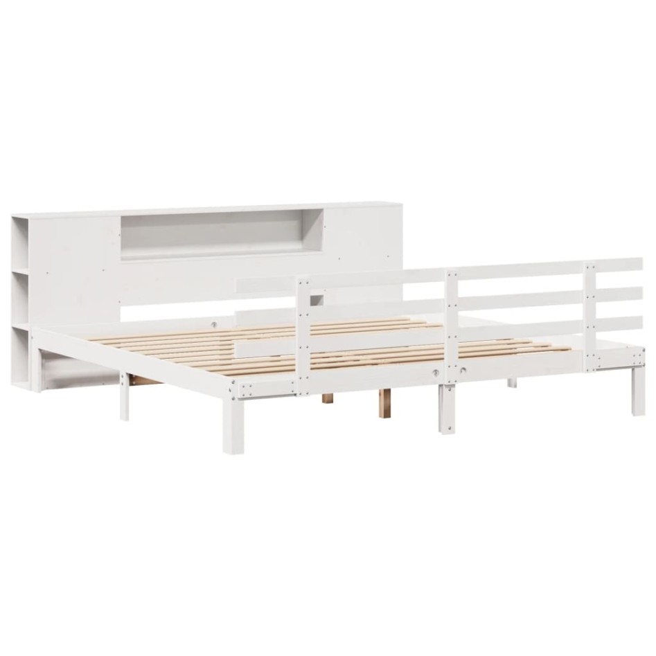 Cama con estantería sin colchón madera maciza blanca 180x200