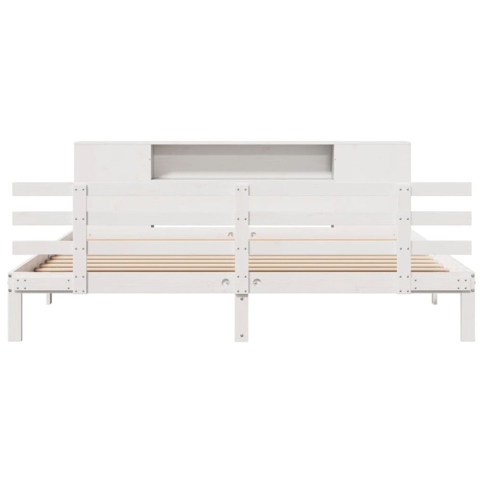 Cama con estantería sin colchón madera maciza blanca 180x200