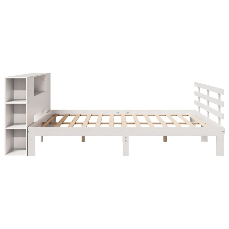 Cama con estantería sin colchón madera maciza blanca 180x200