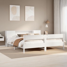 Cama con estantería sin colchón madera maciza blanca 200x200