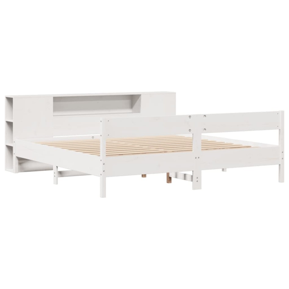 Cama con estantería sin colchón madera maciza blanca 200x200