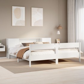 Cama con estantería sin colchón madera maciza blanca 180x200