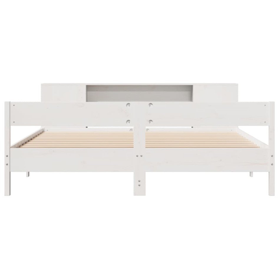 Cama con estantería sin colchón madera maciza blanca 180x200