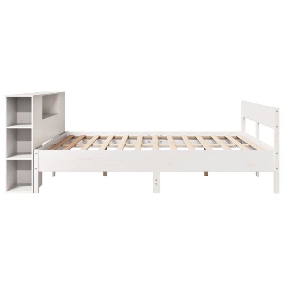 Cama con estantería sin colchón madera maciza blanca 180x200