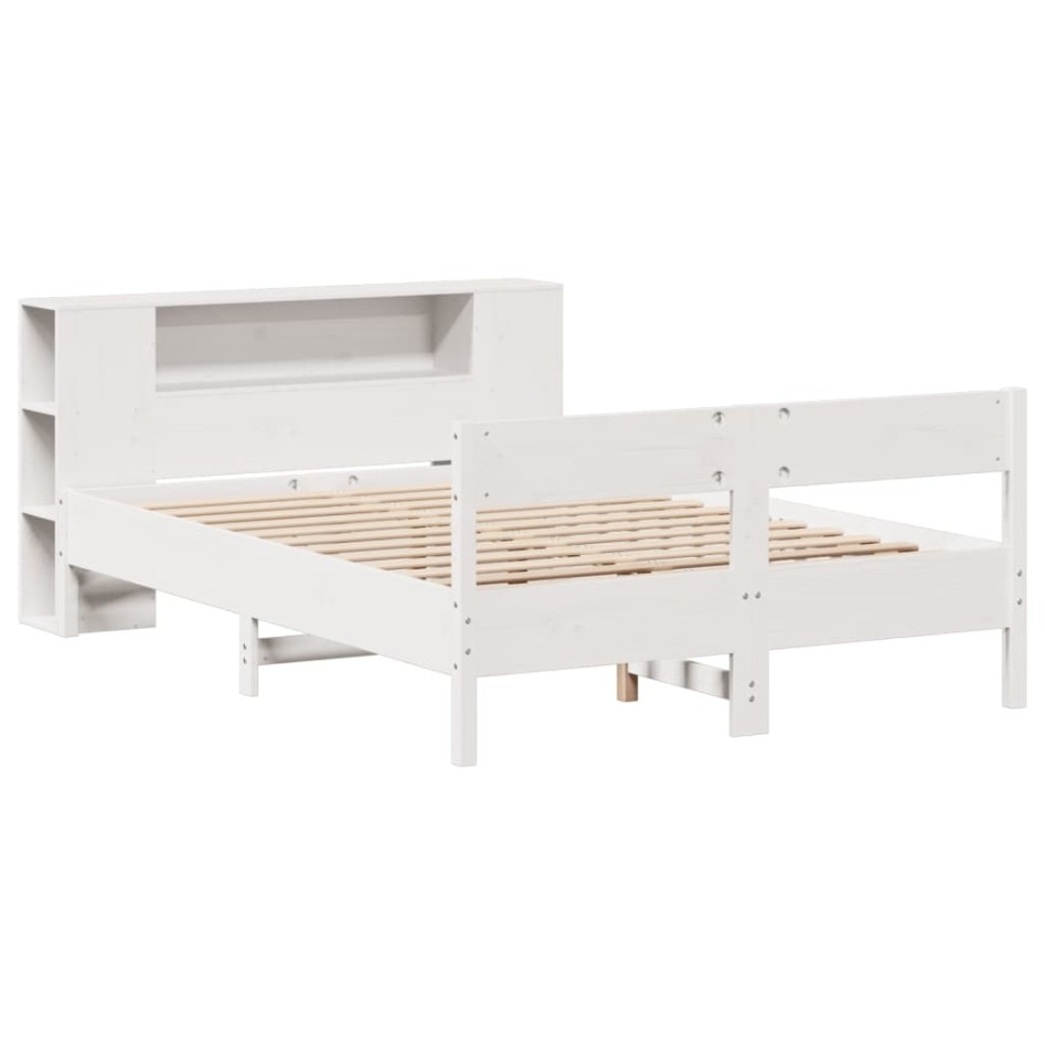 Cama con estantería sin colchón madera maciza blanca 140x200
