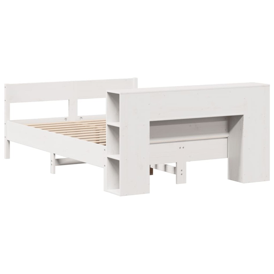Cama con estantería sin colchón madera maciza blanca 120x190