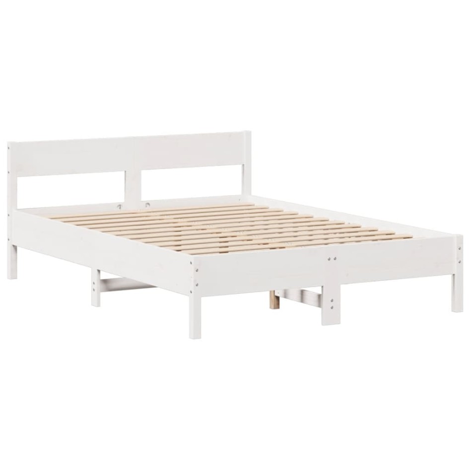 Cama con estantería sin colchón madera maciza blanca 120x190
