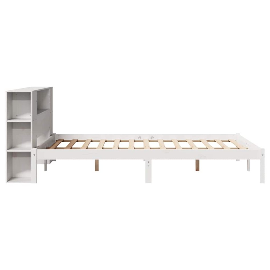 Cama con estantería sin colchón madera maciza blanca 140x200