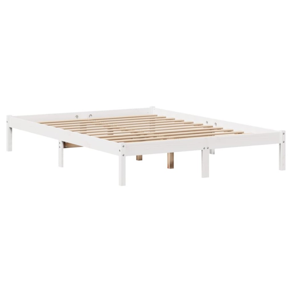 Cama con estantería sin colchón madera maciza blanca 150x200