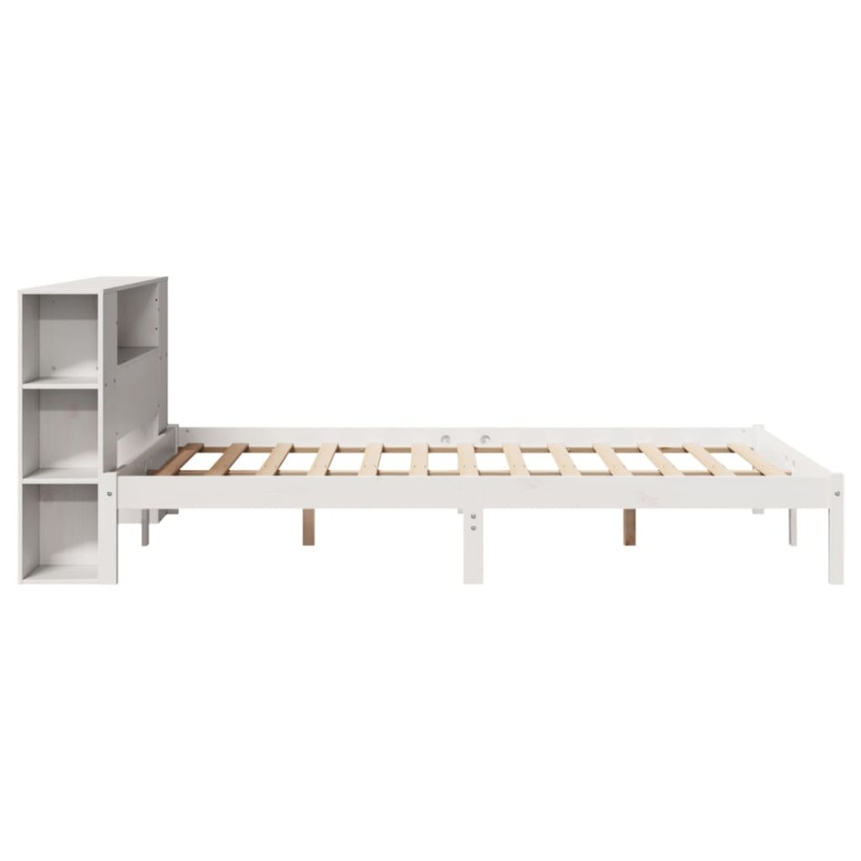 Cama con estantería sin colchón madera maciza blanca 150x200