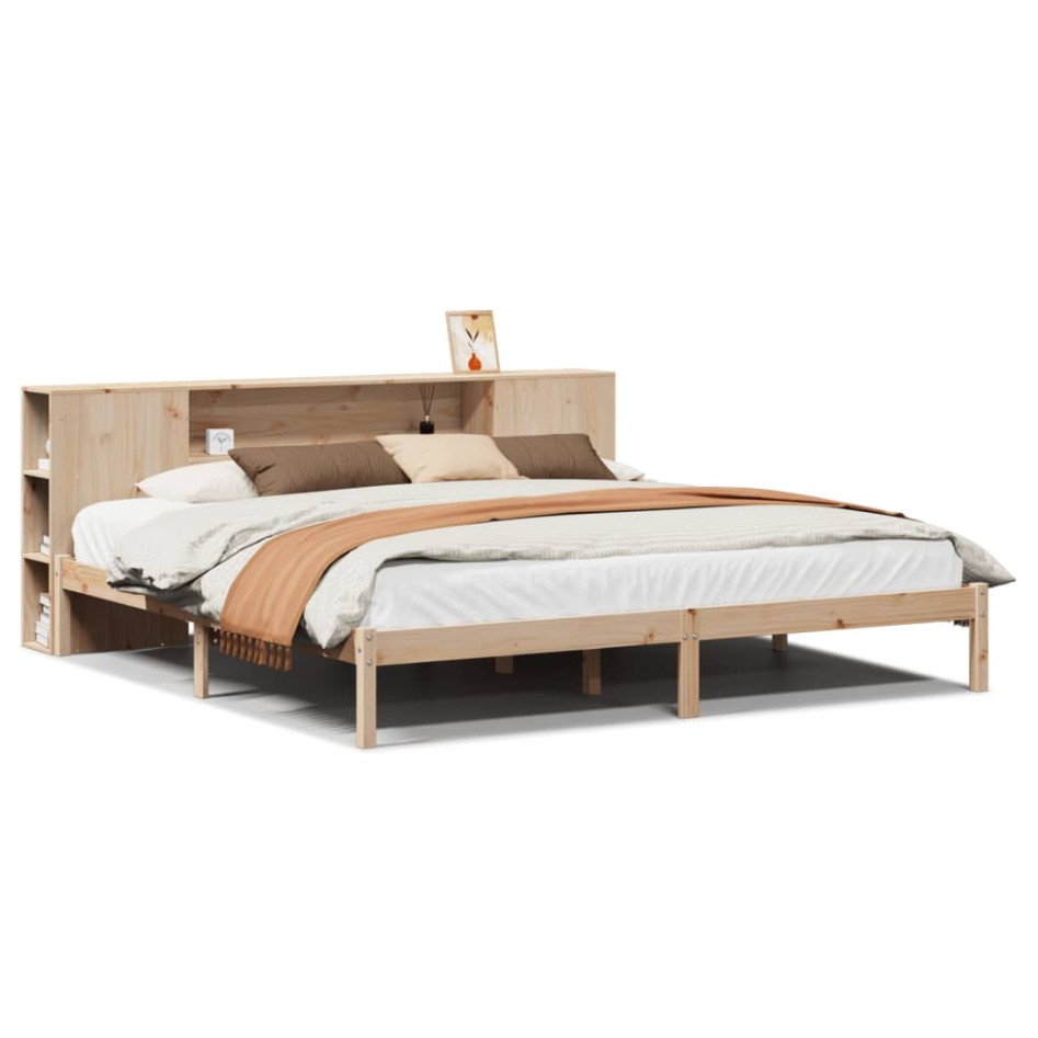 Cama con estantería sin colchón madera maciza de pino