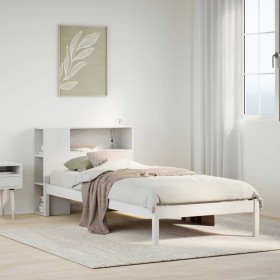 Cama con estantería sin colchón madera maciza blanca 75x190
