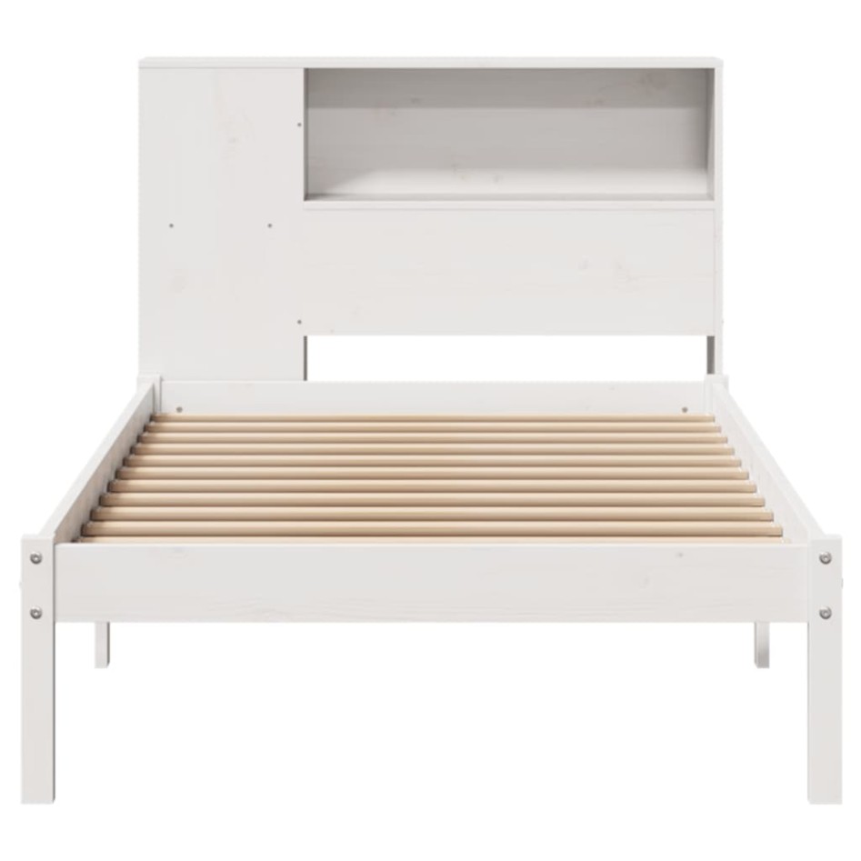 Cama con estantería sin colchón madera maciza blanca 75x190
