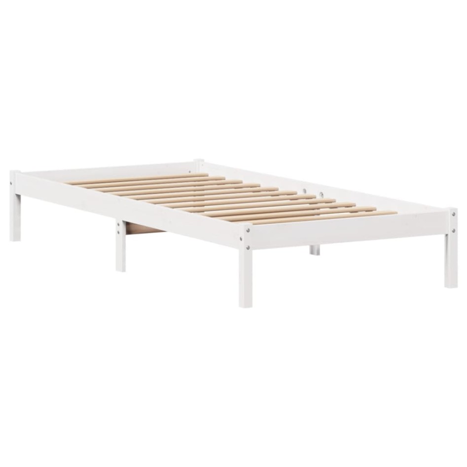 Cama con estantería sin colchón madera maciza blanca 75x190