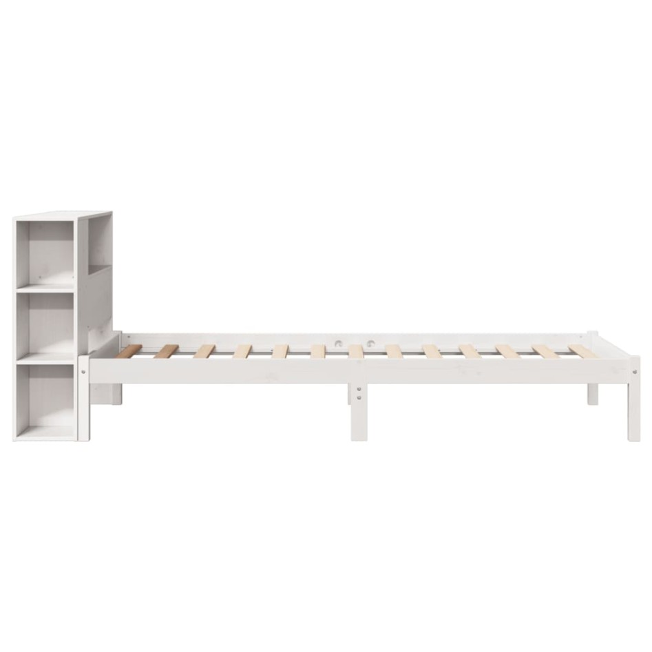 Cama con estantería sin colchón madera maciza blanca 75x190