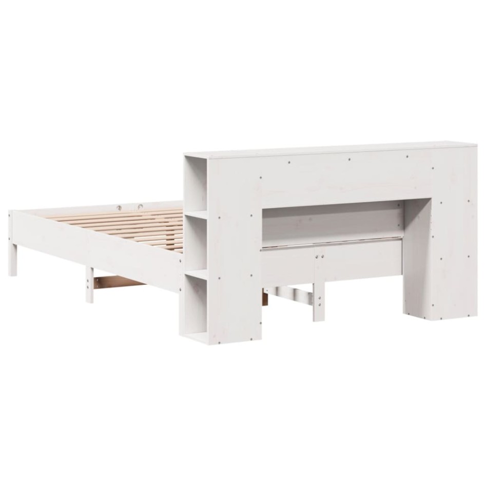 Cama con estantería sin colchón madera maciza blanca 160x200
