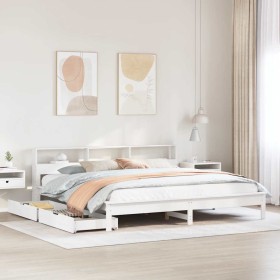 Cama con estantería sin colchón madera maciza blanca 200x200