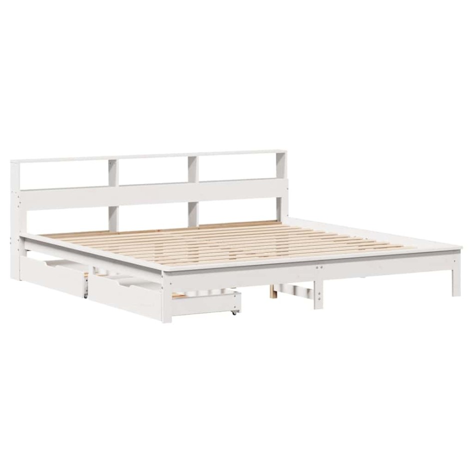 Cama con estantería sin colchón madera maciza blanca 200x200