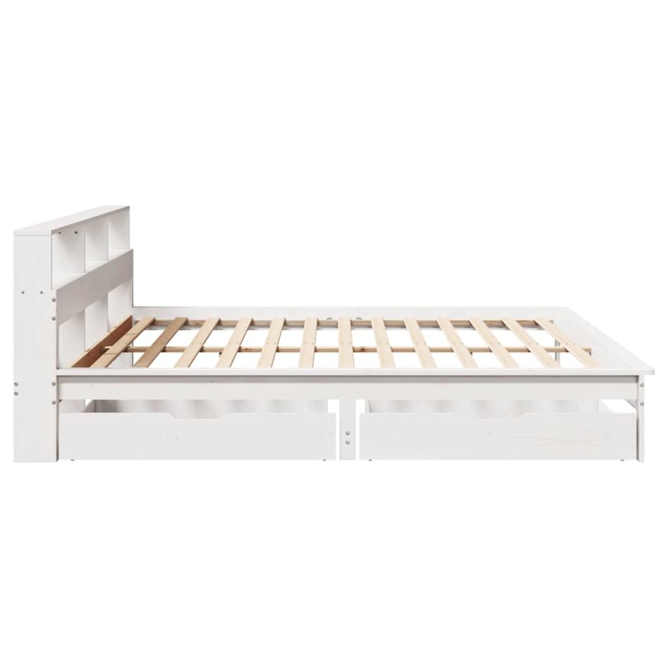 Cama con estantería sin colchón madera maciza blanca 200x200
