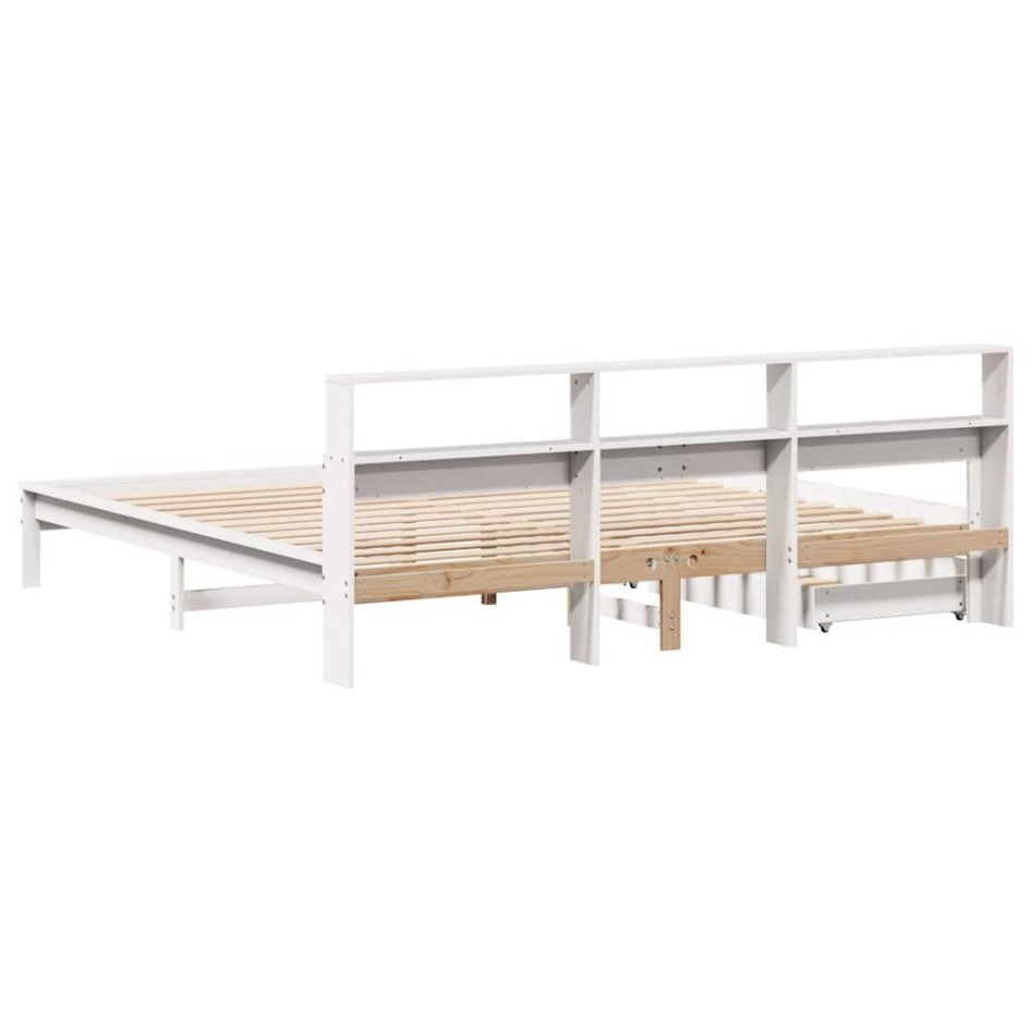 Cama con estantería sin colchón madera maciza blanca 200x200