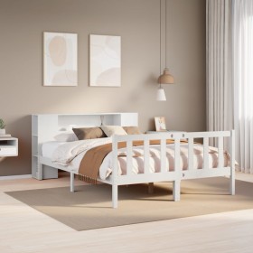 Cama con estantería sin colchón madera maciza blanca 140x200