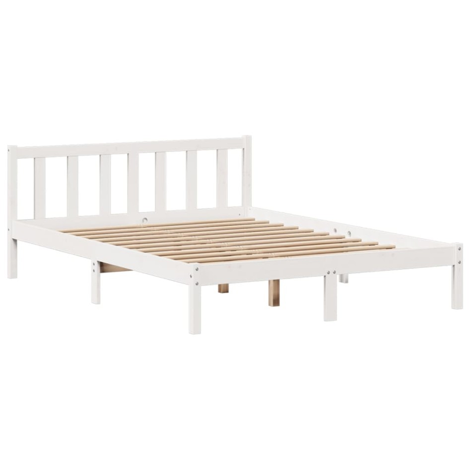 Cama con estantería sin colchón madera maciza blanca 140x200