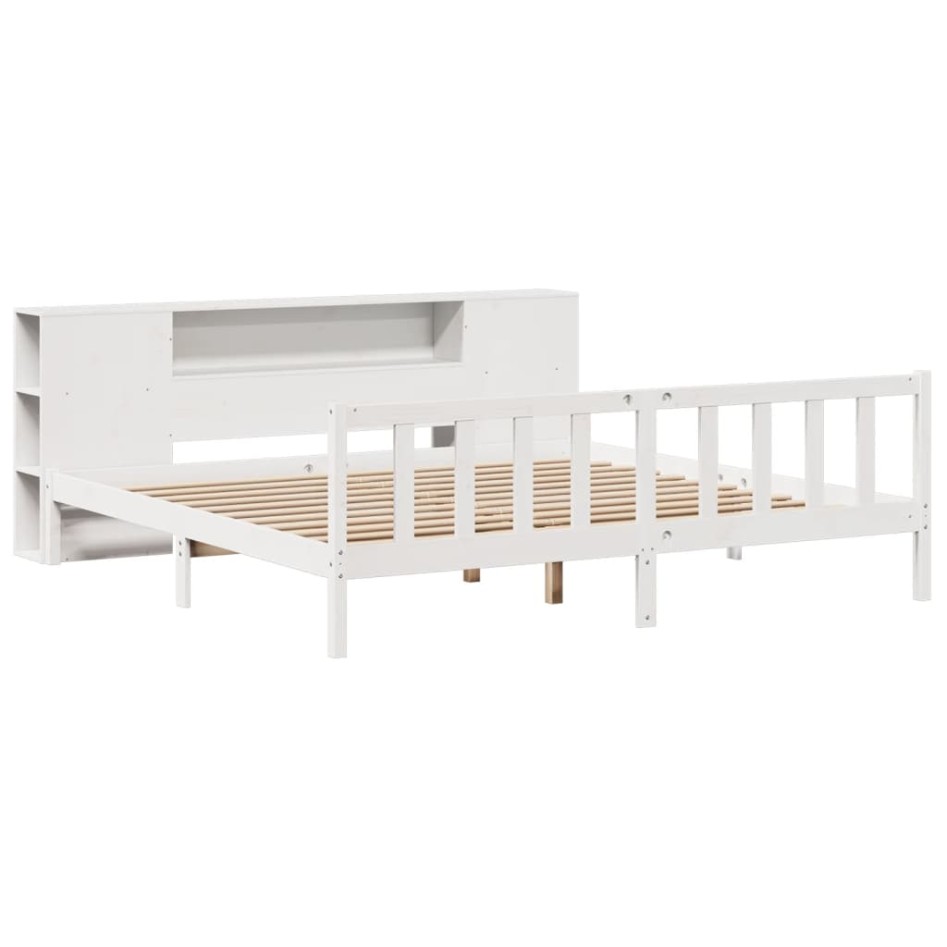 Cama con estantería sin colchón madera maciza blanca 180x200