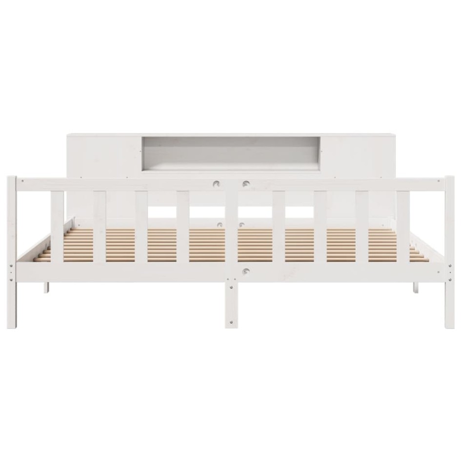 Cama con estantería sin colchón madera maciza blanca 180x200