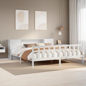 Cama con estantería sin colchón madera maciza blanca 200x200