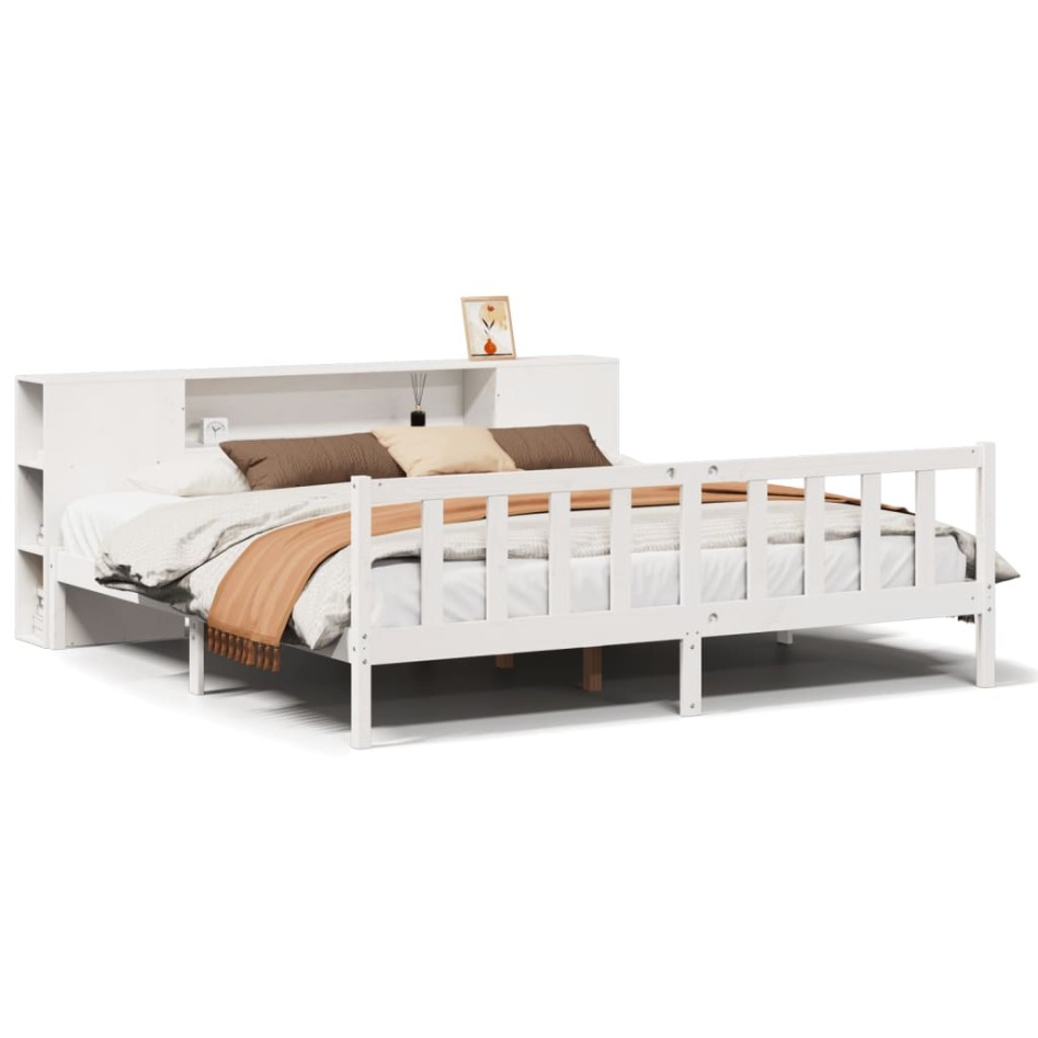 Cama con estantería sin colchón madera maciza blanca 200x200
