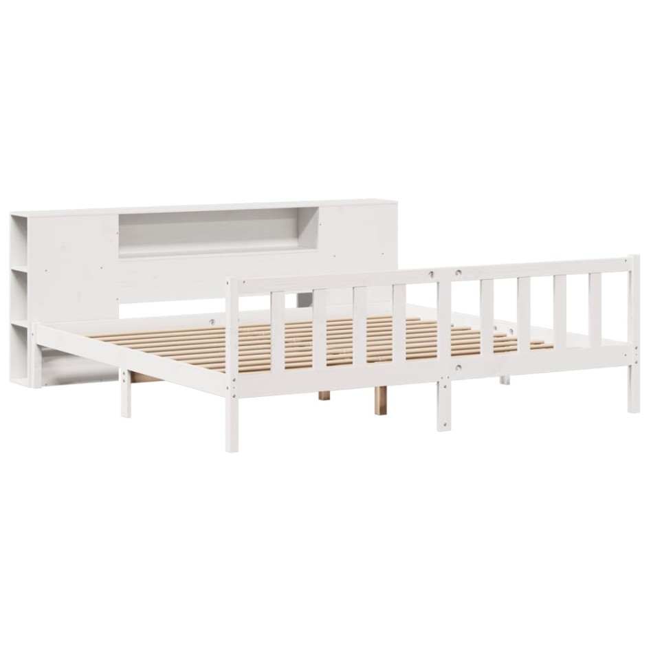 Cama con estantería sin colchón madera maciza blanca 200x200