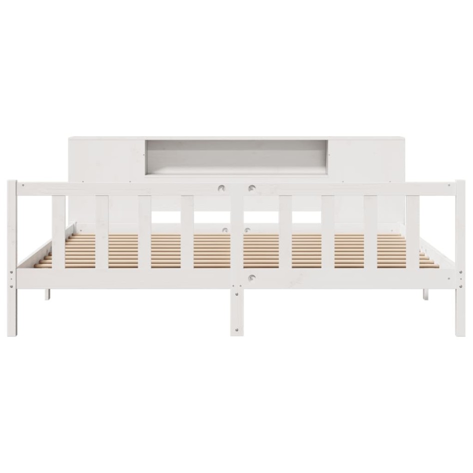 Cama con estantería sin colchón madera maciza blanca 200x200