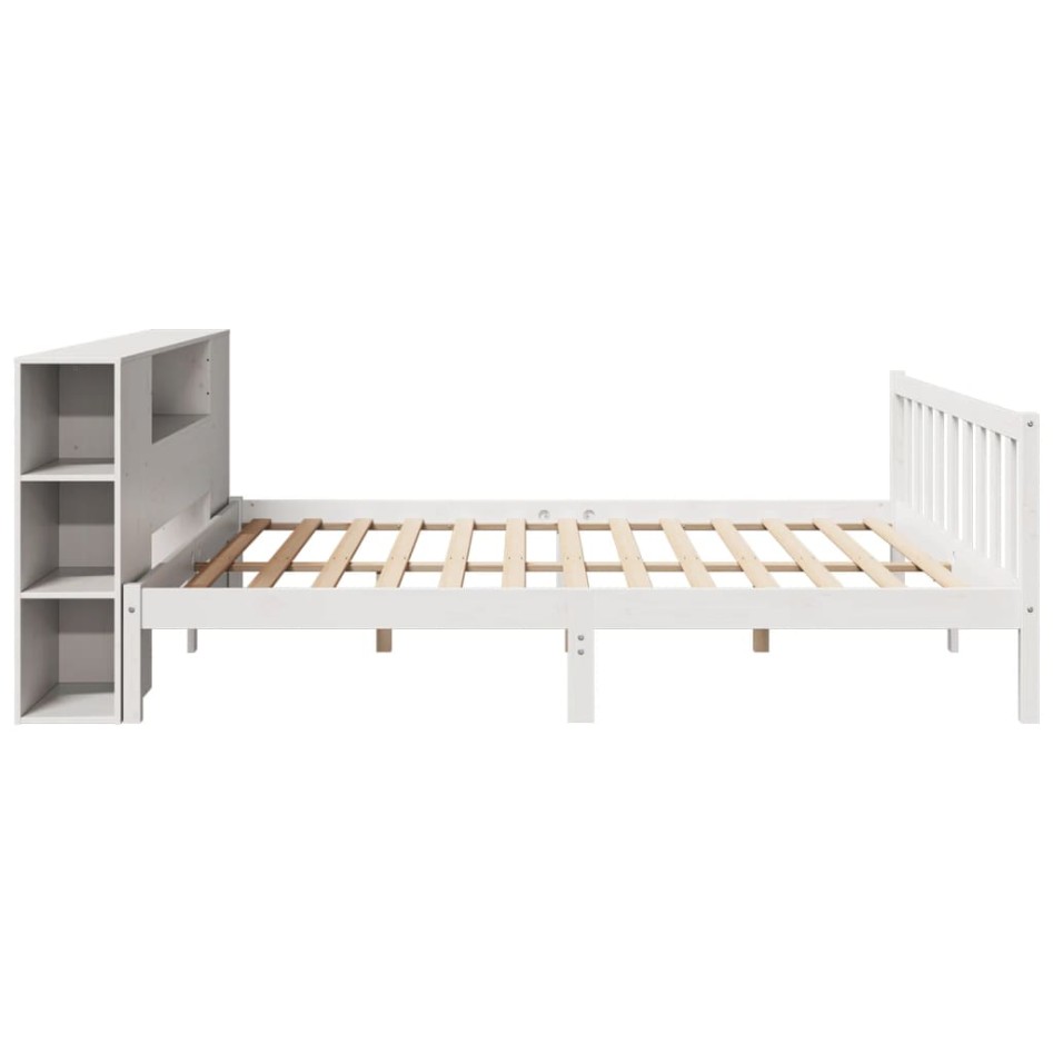 Cama con estantería sin colchón madera maciza blanca 200x200