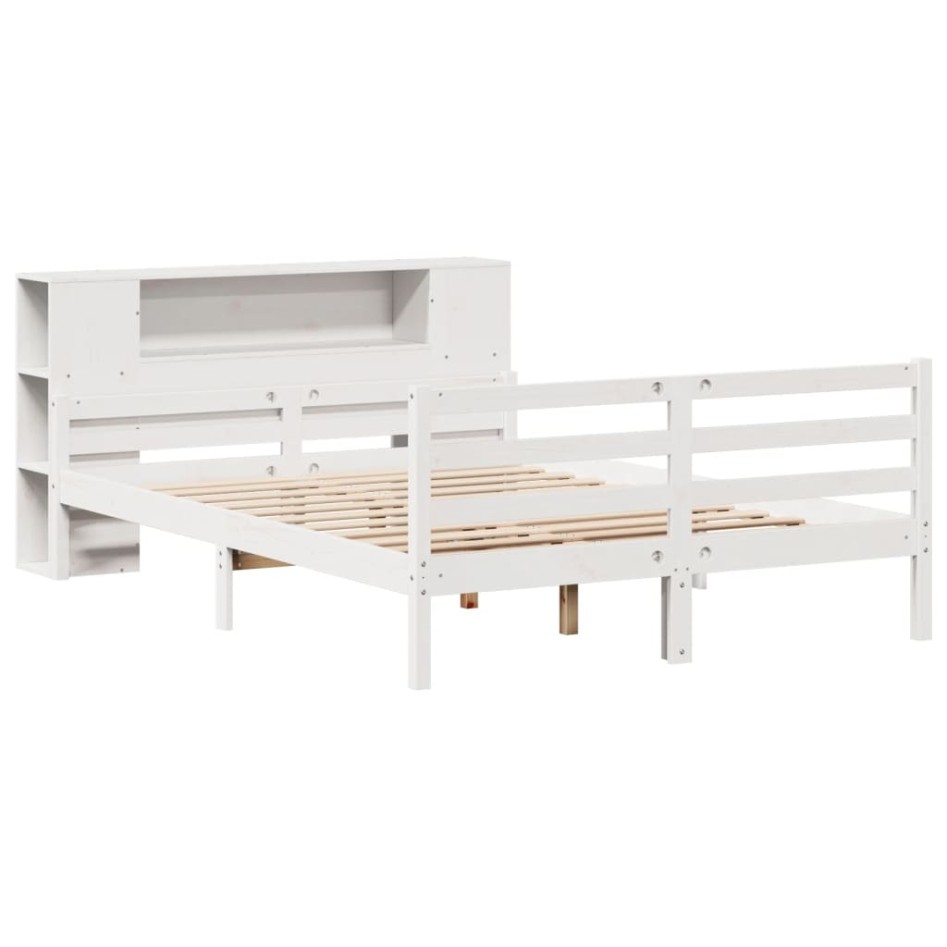 Cama con estantería sin colchón madera maciza blanca 140x200
