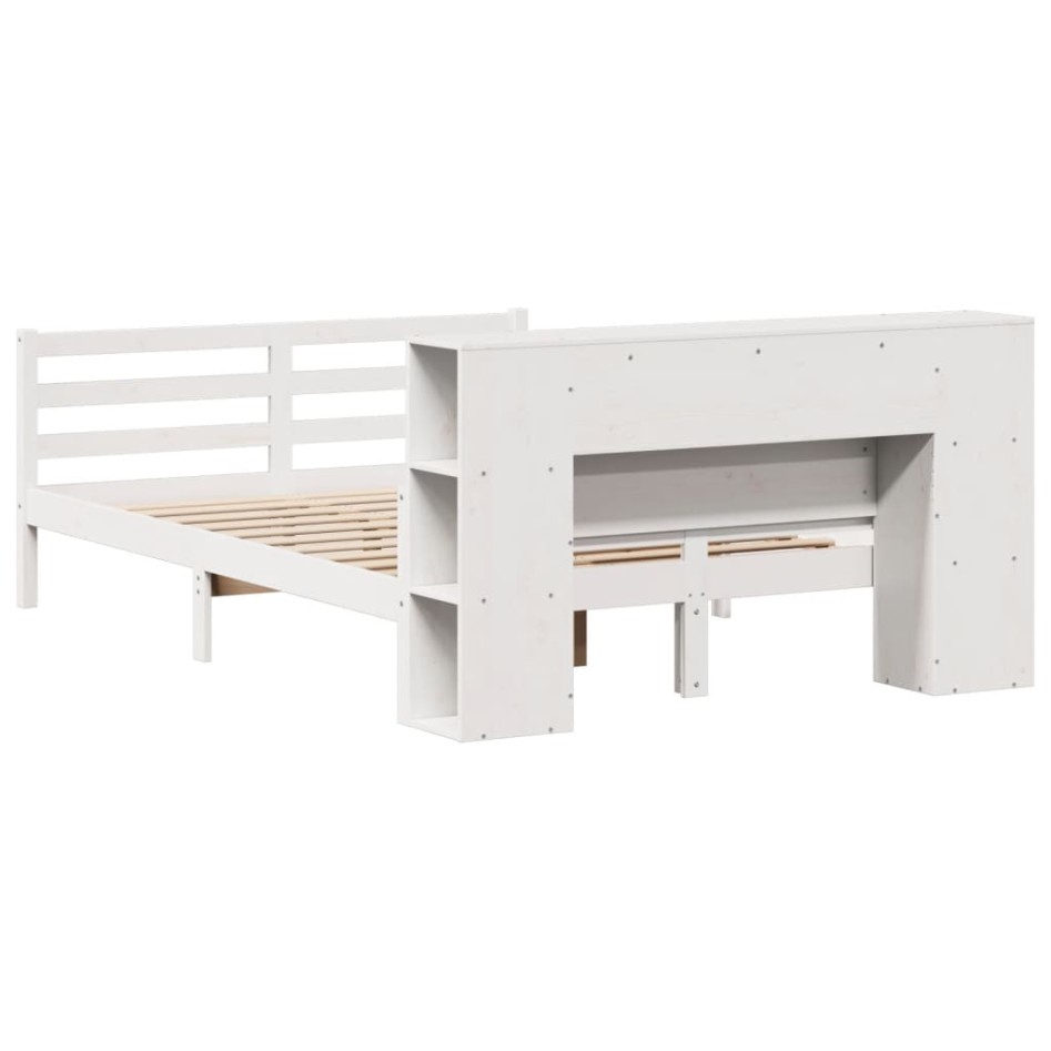 Cama con estantería sin colchón madera maciza blanca 140x200