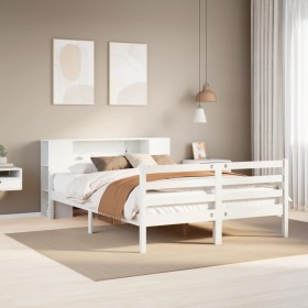 Cama con estantería sin colchón madera maciza blanca 150x200