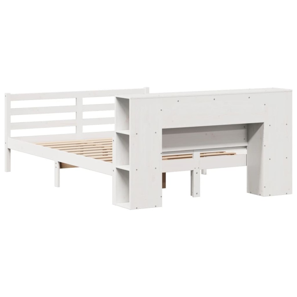 Cama con estantería sin colchón madera maciza blanca 150x200