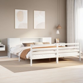 Cama con estantería sin colchón madera maciza blanca 180x200
