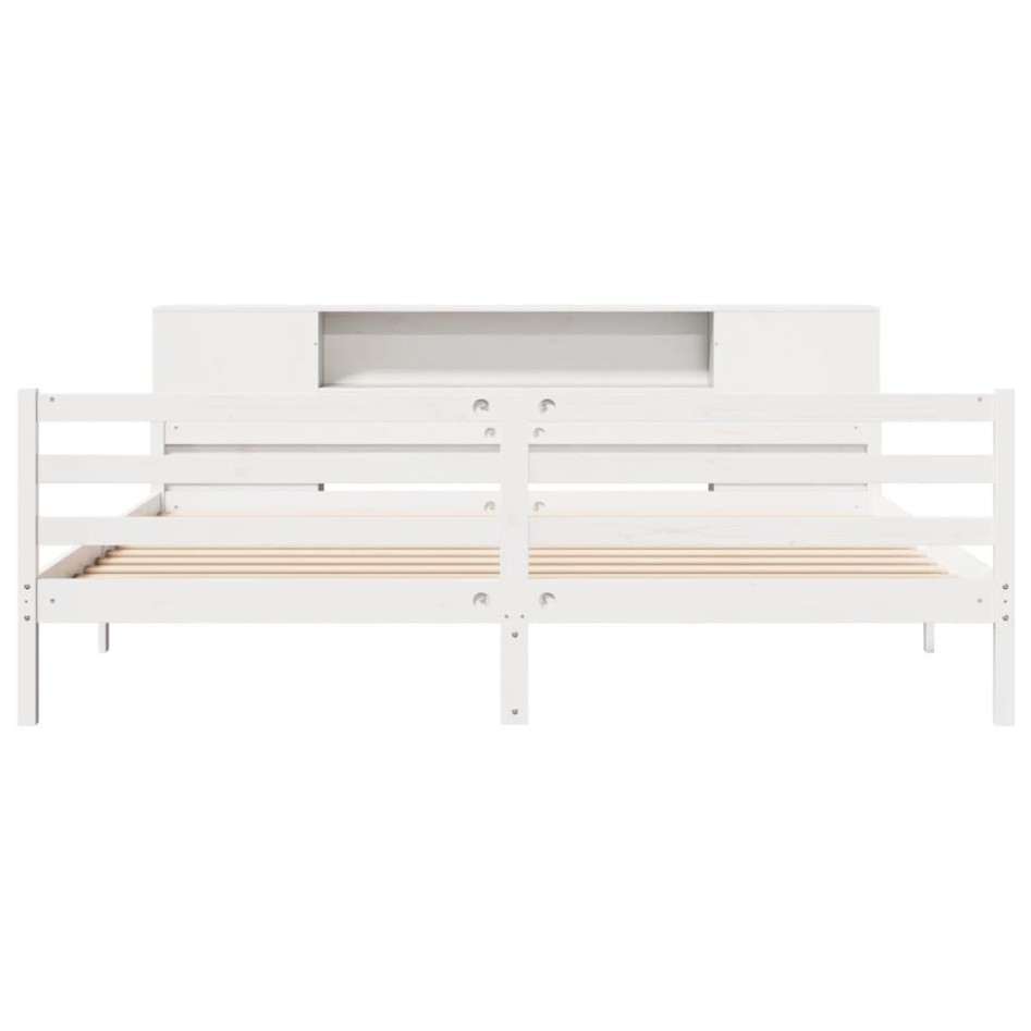 Cama con estantería sin colchón madera maciza blanca 180x200