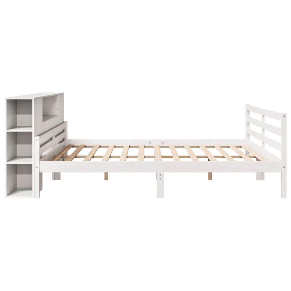 Cama con estantería sin colchón madera maciza blanca 180x200