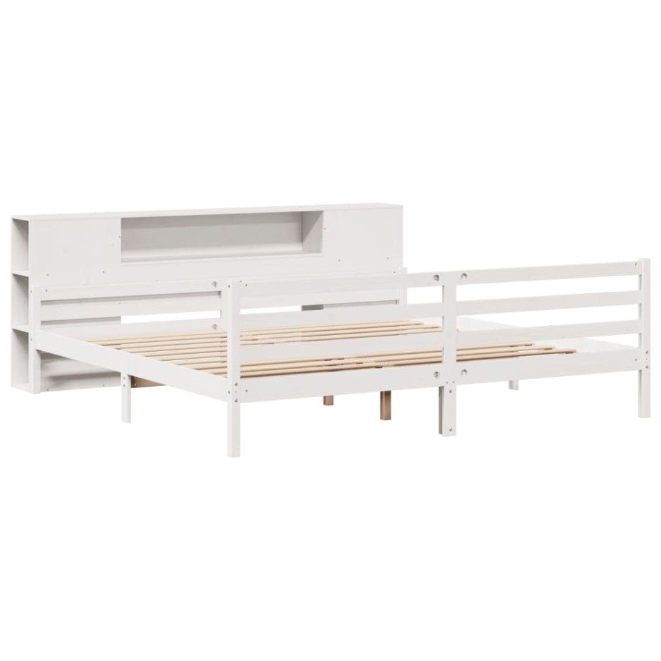 Cama con estantería sin colchón madera maciza blanca 200x200