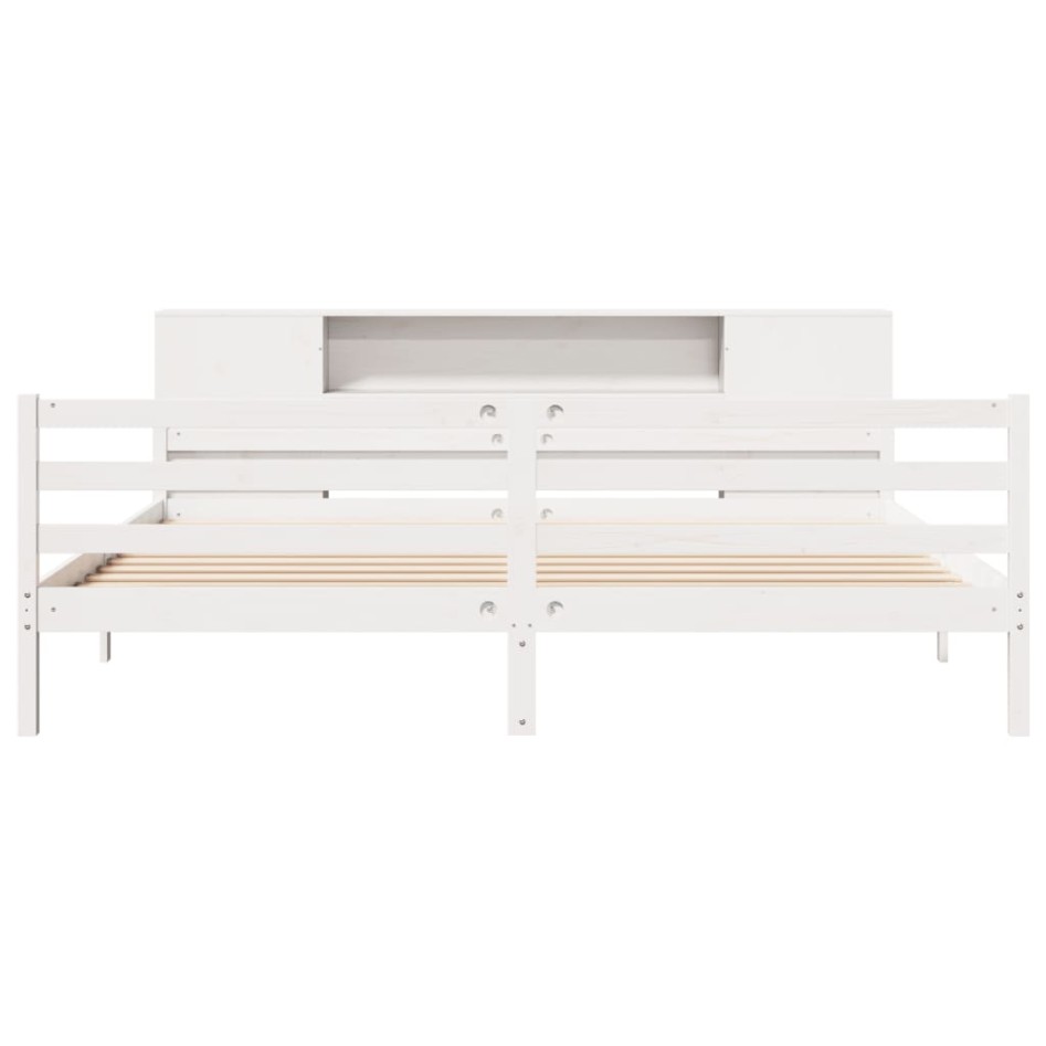Cama con estantería sin colchón madera maciza blanca 200x200