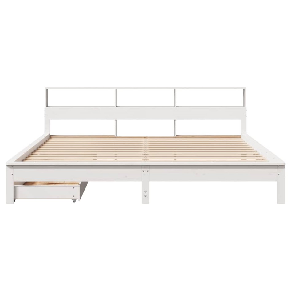 Cama con estantería sin colchón madera maciza blanca 180x200
