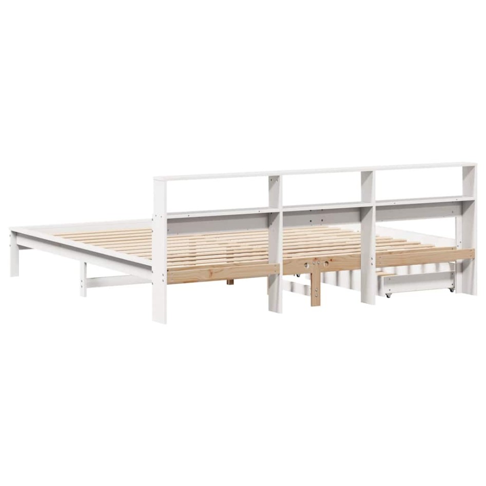 Cama con estantería sin colchón madera maciza blanca 180x200