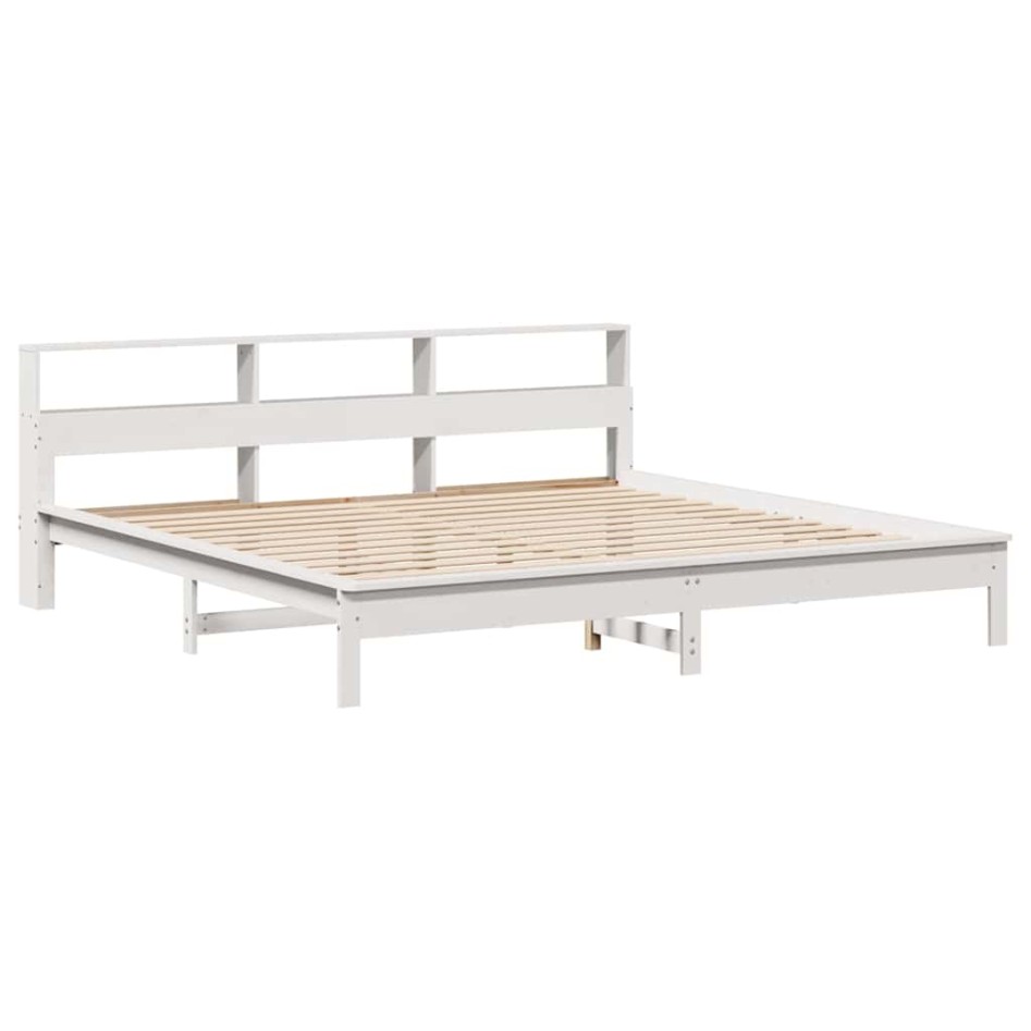 Cama con estantería sin colchón madera maciza blanca 180x200
