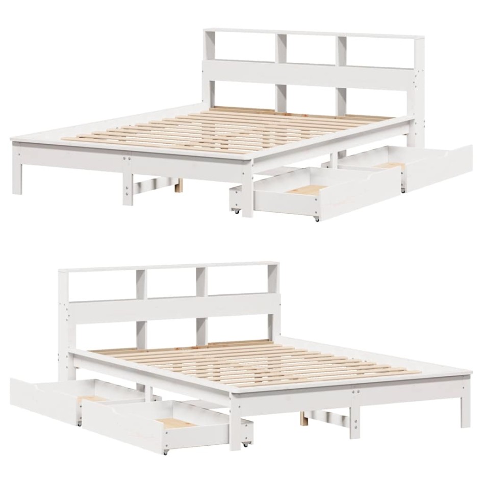 Cama con estantería sin colchón madera maciza blanca 140x190