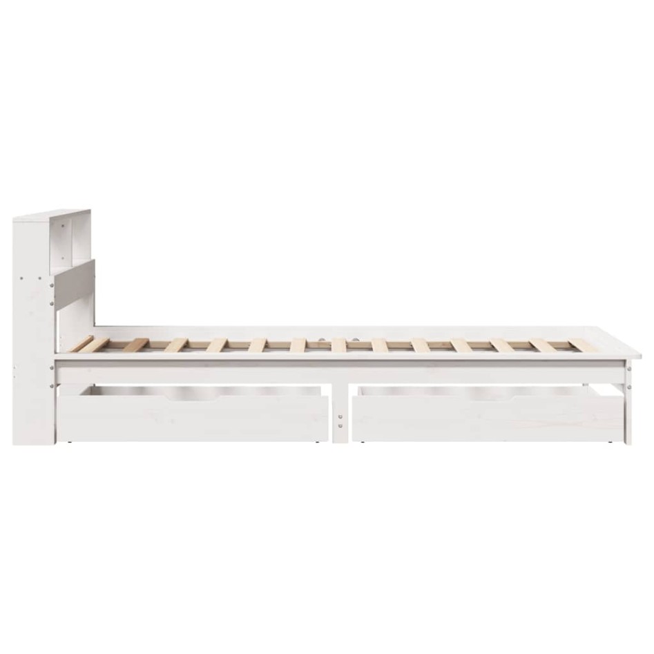 Cama con estantería sin colchón madera maciza blanca 75x190